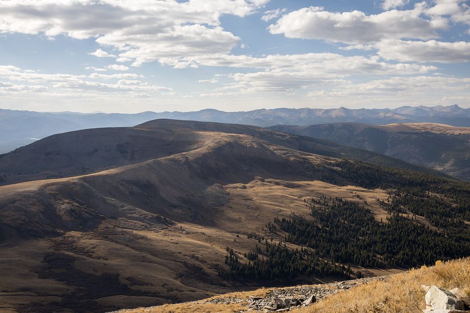 Rolling brown alpine ridges seen from Mosquito Pass in autumn